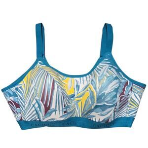 Cacique 42C No Wire Cotton Bra Lightly Lined Comfort Scoop Tropical Leaf Print